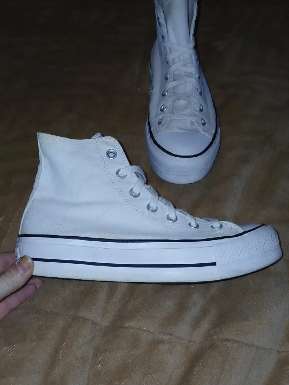 Converse White High Top All Star Platform Sneakers with Black Trim Sz: 8.5